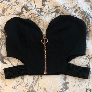 strapless black crop top with zipper